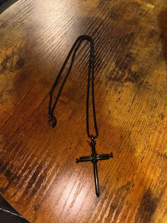 Men's Black Cross Pendant Necklace - 22 Inch Chain - Picture 2 of 5